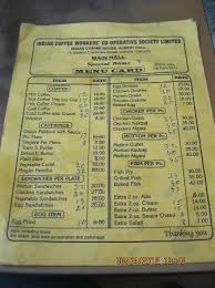 Menu Picture Of Indian Coffee House Kolkata Tripadvisor