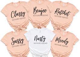 A unique set of #bachelorette shirts for the bride and bridesmaid for a fun girls weekend night. Bachelorette Party Shirts Bachelorette Shirts Savage Squad Etsy Bachelorette Shirts Bachelorette Party Shirts Funny Bachelorette Shirts