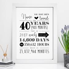Such a thoughtful 40th birthday gift ideas can be given a symbolic heart shape or placed in a large basket. Personalised 40th Birthday Word Art Wall Print Gift Idea 40 Daughter Sister Wife Other Gift Party Supplies Greeting Cards Party Supply