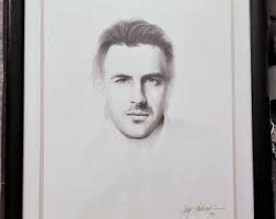 Large Framed Gary Saderup Signed Charcoal Drawing Lithograph Portrait of  Kevin Costner Behind Glass