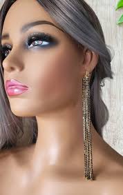 1 Pair of 6" Long Black & Gold Diamante