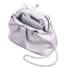 Nina Vintage Style Crystal Handle Frame Clutch - Silver