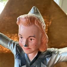 VINTAGE 60s Mellow STERLING BEER Sign Metal Girl Statue 15" BELL Bar  ADVERTISING