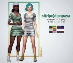 Dampei St Ripe D Papaya A Ridgeport Recolour This Dress Is The Perfect Casual Outfit But I Needed Some Striped Vers Sims 4 Dresses Sims 4 Clothing Sims 4