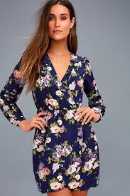 That S A Wrap Navy Blue Floral Print Dress Mod And Retro Clothing Navy Blue Floral Print Dress Long Sleeve Wrap Dress Dresses