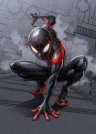 A high definition still of the into the spiderverse movie where miles morales jumps off the building Official Marvel Avengers Mightiest Heroes Spider Man Miles Morales Displate Artwork By Artist Marvel Marvel Comics Artwork Miles Morales Spiderman Spiderman