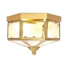 With clear diamond shaped crystals and brass frame. Living Room Flush Mount Light Glass 2 Lights Antique Style Ceiling Lamp In Brass Takeluckhome Com