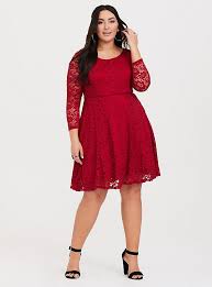 Red Lace Skater Dress In 2020 Lace Skater Dress Plus Size Outfits Fashion