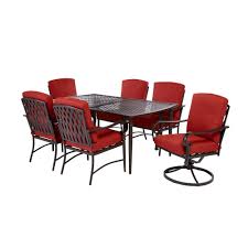 Hampton Bay Oak Cliff 7 Piece Outdoor Dining Set With 4 Stationary 2 Swivel Chairs And Chili C Patio Dining Furniture Outdoor Dining Set Patio Furniture Sets