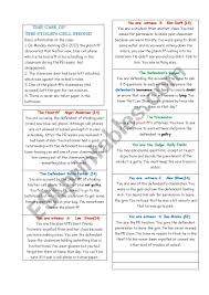 Mock Trial Case The Stolen Blue Cell Phone Esl Worksheet By Despinalina