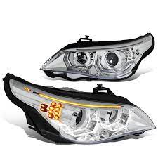 04 07 Bmw E60 525i 530i 530xi 545i 550i Led U Halo Signal Projector Headlights Chrome Projector Headlights Bmw E60 Bmw