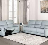 Cade Light Blue Leather Recliner Sofa