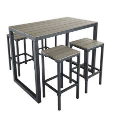 Table De Jardin Haute Avec 4 Tabourets L128 Table De Jardin Table Haute Cuisine Et Table Haute Bois