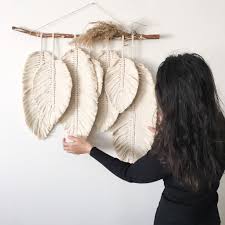 Macrame Feathers Macrame Leaves Boho Macrame Wall Hanging Etsy In 2020 Macrame Wall Hanging Diy Macrame Wall Hanging Patterns Wall Ornaments