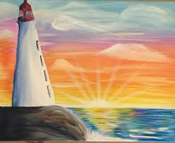 This step by step acrylic painitng tutorial for beginners will after painting the sunset, then you do all the silhouettes! Lighthouse Painting Step By Step Acrylic Tutorial With Pictures