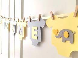 Baby One Piece Bodysut Welcome Baby Gender Neutral Baby Shower Banner Yellow Elephant Baby Shower Decorations Elephant Baby Showers Baby Shower Decorations