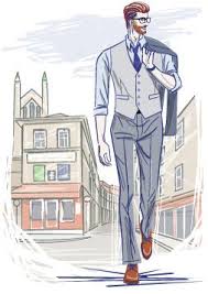 ヨーロッパの街を歩くスリーピース姿の外国人男性のイラスト 歩く イラスト イラスト ポートフォリオ