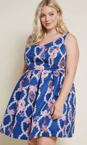 Plus Size Blue Floral Cocktail Dresses Fit Flare Cocktail Dress Plus Size Cocktail Dresses Plus Size Dresses