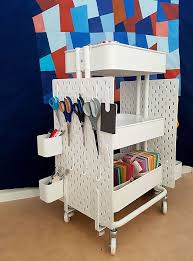 Ikea Hack How To Create A Mobile Pegboard Storage Unit From The Raskog Cart And Skadis Pegboard Pegboard Storage My Sewing Room Pegboard Craft Room