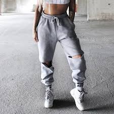 Women Casual Streetstyle Hole Pants Casual Sweatpants Tomboy Style Outfits Pants For Women