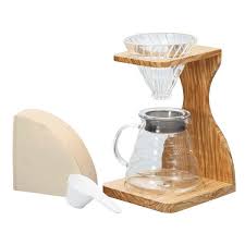 Hario V60 Olive Wood Stand Heat Resistant Glass Coffee Server 02 Set In 2020 Coffee Set Coffee Server Olive Wood