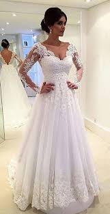 A Line V Neck Long Sleeves Lace Wedding Dress Long Sleeve Wedding Dress Lace Long Wedding Dresses Wedding Dress Sleeves