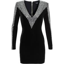 Balmain Crystal Embellished Dress Embellished Dress Velvet Dress Short Short Black Cocktail Dress