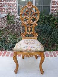Antique Ornate French Belgian Walnut Needlepoint Petite Desk Vanity Chair 1930s Ebay