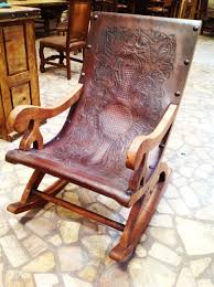 Hand Tooled Leather And Hand Carved Solid Wood Chair By The Rustic Gallery Of San Antonio Chai Leather Wood Furniture Cowhide Furniture Antique Rocking Chairs