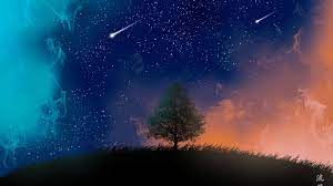 1366x768 Tree And Shooting Stars 4k 1366x768 Resolution Wallpaper Hd Artist 4k Wallpapers Images Photos And Background Wallpapers Den In 2021 Night Sky Wallpaper Starry Night Sky Stars Aesthetic Night Skies Landscape