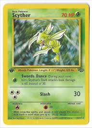 The 1st edition cards could be used for the pokémon trading card game, but as noted earlier, even in 1999, kids were aware of the value of the charizard card and most were opening booster packs to find this card rather than use the cards for the game. 1999 Pokemon Card 1st Edition Scyther 26 64 Jungle Rare On Kronozio