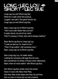 Long Leg Lou Short Leg Sue Shel Silverstein Short Legs Long Legs Shel Silverstein