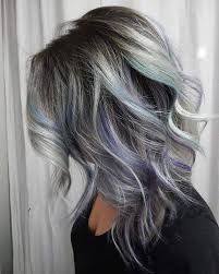 21 Grey Hair With Black Lowlights And Purple And Turquoise Highlights Styleoholic Hair Styles Hair Color Pastel Hair Highlights And Lowlights