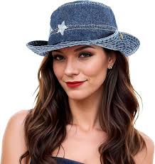 DOCILA Denim Cowboy Hat Women Blue Jean Bucket Hat Western Star Pattern  Cowgirl Hats Packable Floppy Boonie Fisherman Sun Cap : Buy Online at Best  Price in KSA