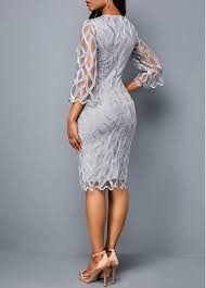 Round Neck Three Quarter Sleeve Light Grey Dress Modlily Com Usd 38 30 Light Grey Dress Elegant Dresses Knee Length Dresses