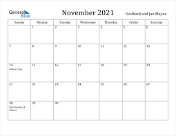 Father's day 2021 is on sunday, june 20, a day honoring all fathers, grandfathers and father figures for their contributions. Svalbard And Jan Mayen November 2021 Calendar With Holidays