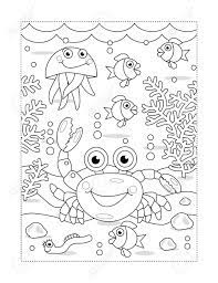 Pin color pages ocean scenes coloring. Coloring Page With Cartoon Underwater Scene And Crab Fish Jellyfish Royalty Free Cliparts Vectors And Stock Illustration Image 149640005