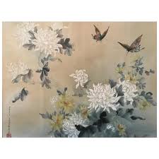 Vintage Original Chinese Butterfly Chrysanthemum Painting Signed Patti
