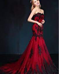 Black And Red Gothic Mermaid Wedding Dresses Sweetheart Lace Appliques Tulle Corset Back Vintage Colorful Wedding Gowns 1950s From Babybridal Red Wedding Dress Mermaid Colored Wedding Dresses Red Wedding Gowns
