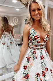 Romantic colorful 3d floral flowers prom dresses gray strapless fancy tulle a line floor length evening party gowns customize. White Prom Dress With Embroidered Flowers Off 67 Www Daralnahda Com