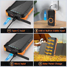 Solar Charger Power Bank 49800mAh with 4 Built-in Cables