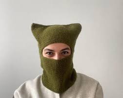 Hand Knitted Cat-Eared Balaclava: Wool Blended Unisex Crochet Winter Hat