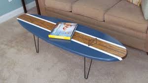 Surfboard Coffee Table Natural Wood And Navy Blue Surfboard Coffee Table Surfboard Table Surfboard Decor