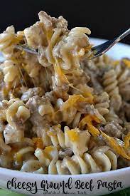Cheesy Ground Beef Pasta Is Cheesy And An Easy Weeknight Meal That Can Be On The Dinner Table In No Tim Beef Pasta Recipes Easy Pasta Recipes Ground Beef Pasta