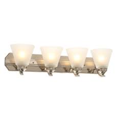 Hampton Bay Tavish 4 Light Brushed Nickel Vanity Light With Frosted Shades Hb2077 35 The Home Depot Vanity Lighting Bath Light Contemporary Bathroom Lighting