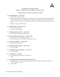 Giving Fund Committee Agenda August 12, 2025, from 2:30 to 4:00 ...