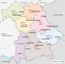 Die zahlen der laboruntersuchungen werden von montag bis freitag aktualisiert. Stepmap Bayern Politisch Gegliedert Landkarte Fur Deutschland