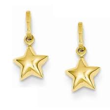 14k Yellow Gold Star Hoop Earring Charms Charm Earrings Gold Stars Hoop Earrings
