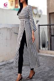 Black And White Strips Frock Black And White Stripes Crepe Kurti Kurtis Online In India Colorauction By Sharon Smi Fashion Pinterest Fashion Fashion Dresses