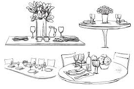 Decorated Table Sketch Table Sketch Art Drawings Sketches Simple Hand Illustration